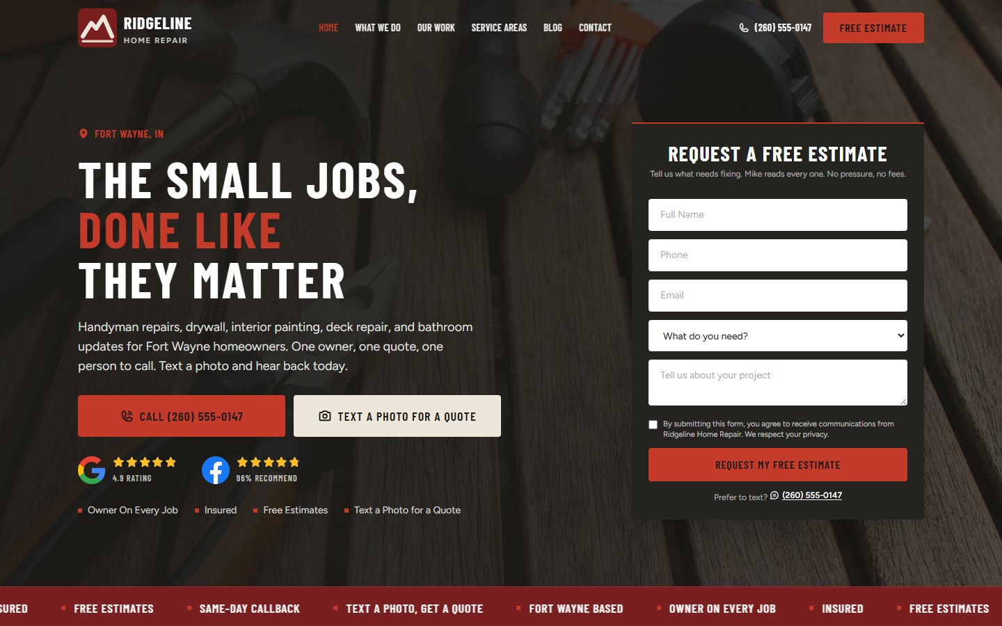 A contractor website built by Parrish Systems, shown on a laptop